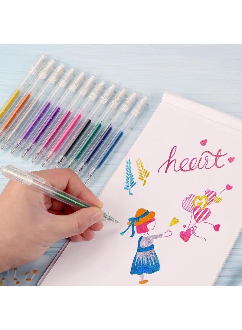SOLARAE Glitter Gel Pens, 12PCS 1.0 mm Bold Glitter Colored Press Pen, Retractable Rolling Ball Pens with Quick Drying Ink, Metallic Gel Pens for Writing, Doodling, Drawing - Image 5