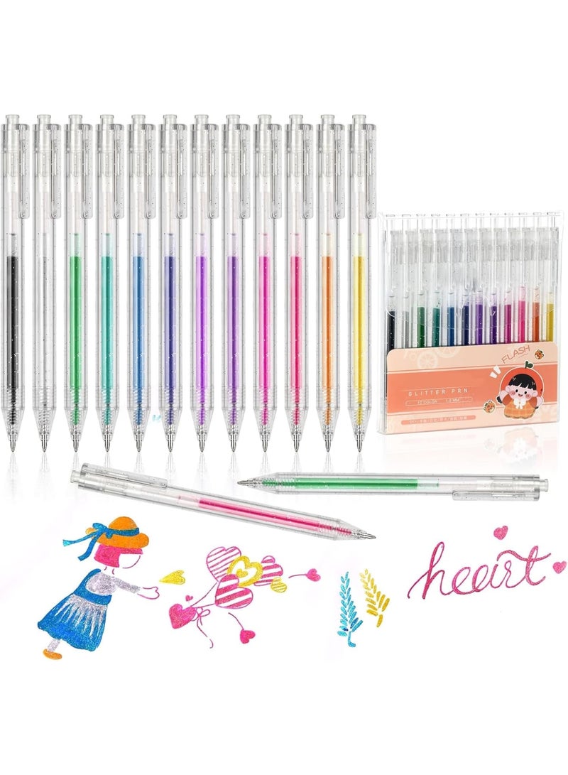 SOLARAE Glitter Gel Pens, 12PCS 1.0 mm Bold Glitter Colored Press Pen, Retractable Rolling Ball Pens with Quick Drying Ink, Metallic Gel Pens for Writing, Doodling, Drawing - Image 1