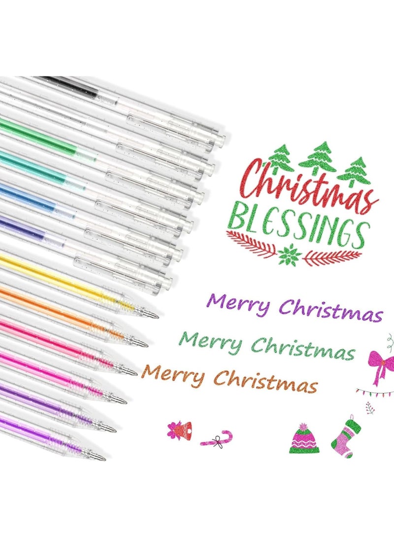 SOLARAE Glitter Gel Pens, 12PCS 1.0 mm Bold Glitter Colored Press Pen, Retractable Rolling Ball Pens with Quick Drying Ink, Metallic Gel Pens for Writing, Doodling, Drawing - Image 4