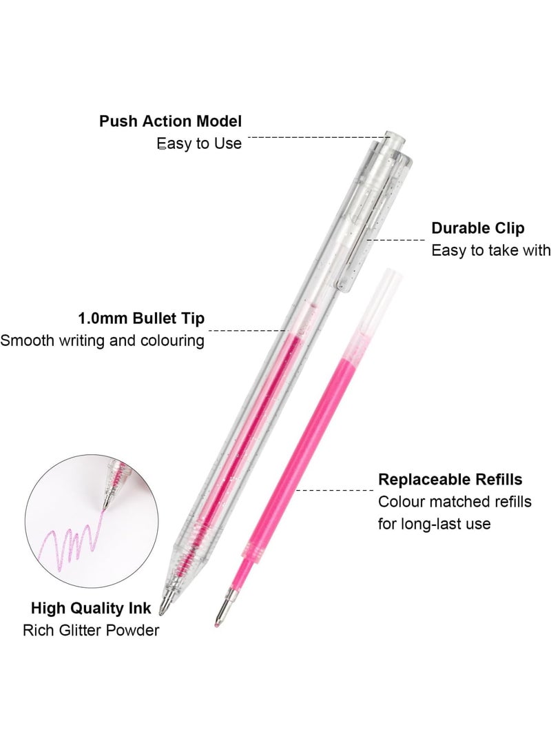 SOLARAE Glitter Gel Pens, 12PCS 1.0 mm Bold Glitter Colored Press Pen, Retractable Rolling Ball Pens with Quick Drying Ink, Metallic Gel Pens for Writing, Doodling, Drawing - Image 3