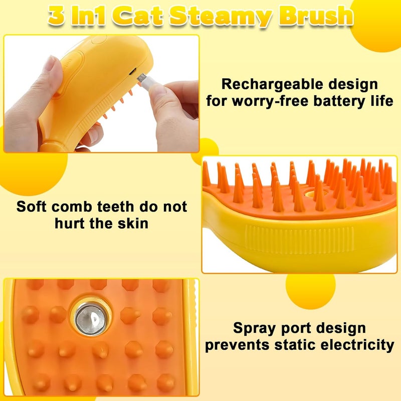 OneNine Steamy Cat Brush, 3 in 1 Multifunctional Spray Cat Grooming Brush for Shedding, Self Cleaning Pet Grooming Tool for Long and Short Hair Dogs and Cats to Remove Tangled and Loose Hair - Image 4