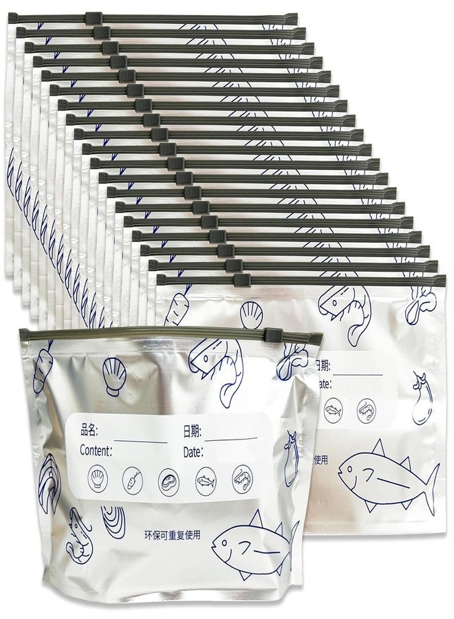 Orrda Reusable Zip Lock Bag for Fridge Storage | Aluminium Foil Sealed Zipper Pouch for Food Packing | Leakproof Fridge Ziplock Storage Bags for Vegetables, Snacks & Meal Prep (10 Psc_Silver) - Image 1
