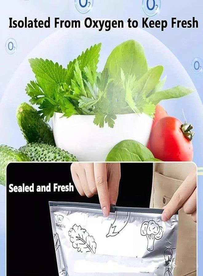 Orrda Reusable Zip Lock Bag for Fridge Storage | Aluminium Foil Sealed Zipper Pouch for Food Packing | Leakproof Fridge Ziplock Storage Bags for Vegetables, Snacks & Meal Prep (10 Psc_Silver) - Image 5