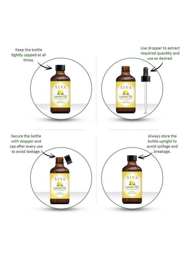SIVA ORGANICS - SIVA Lemon Essential Oil - 4 Fl Oz - Natural Lemon Oil - for Diffuser, Face, Skin Care, Aromatherapy, Hair Care, Scalp and Body Massage - with Dropper - Image 1