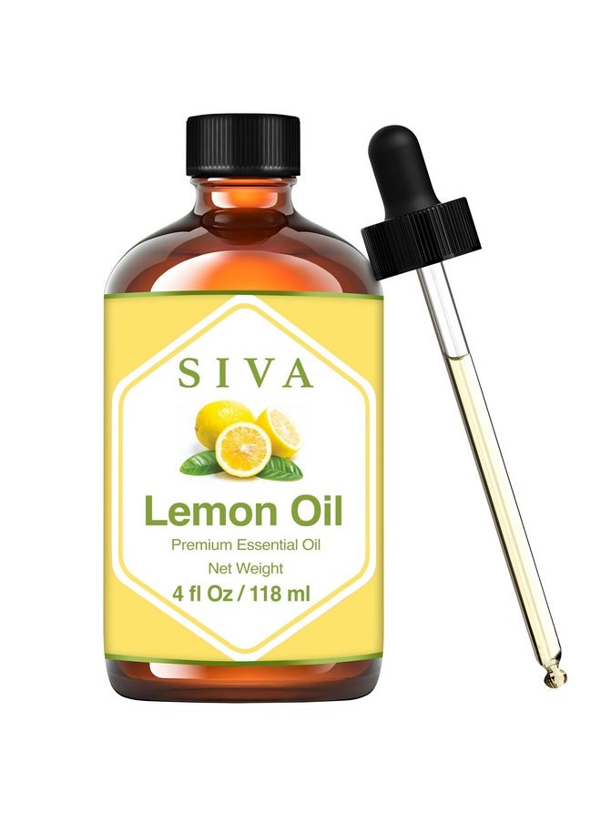 SIVA ORGANICS - SIVA Lemon Essential Oil - 4 Fl Oz - Natural Lemon Oil - for Diffuser, Face, Skin Care, Aromatherapy, Hair Care, Scalp and Body Massage - with Dropper - Image 1