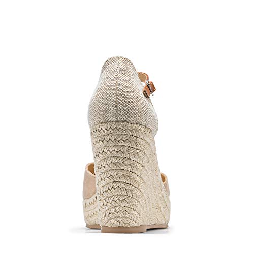 FISACE Womens Summer Espadrille Heel Platform Wedge Sandals Ankle Buckle Strap Closed Toe Shoes - Image 4