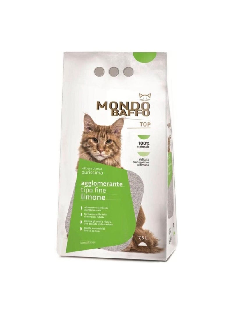 Mondo Baffo Top Clumping Cat Litter, Fine Type, Lemon Scent, 7.5 L