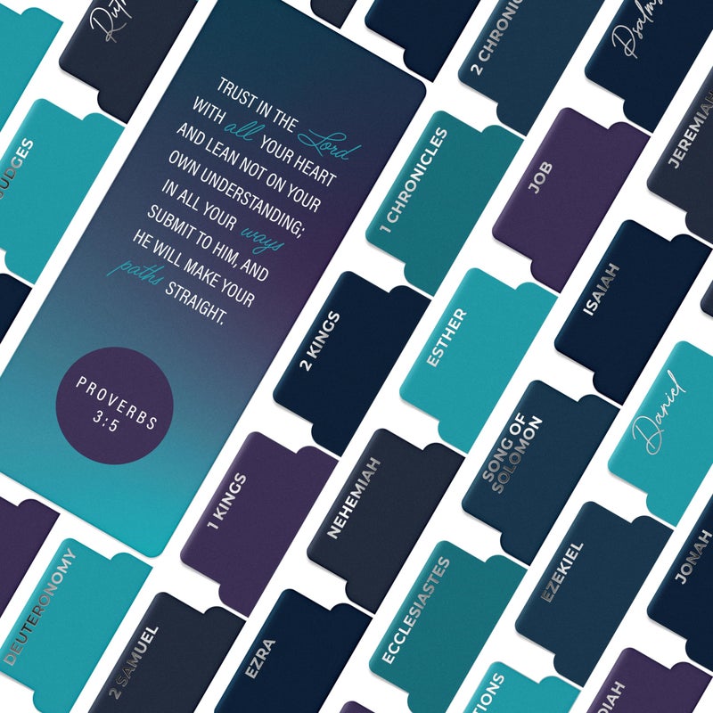 OFFILICIOUS Bible Book Tabs, 100 Silver, Soft-Touch, Laminated Bible Tabs for Study Bible, Durable Tabs for Bible, Protestant & Catholic Bible Tabs Large Print, Purple & Blue Bible Tabs for Women & Men - Image 1