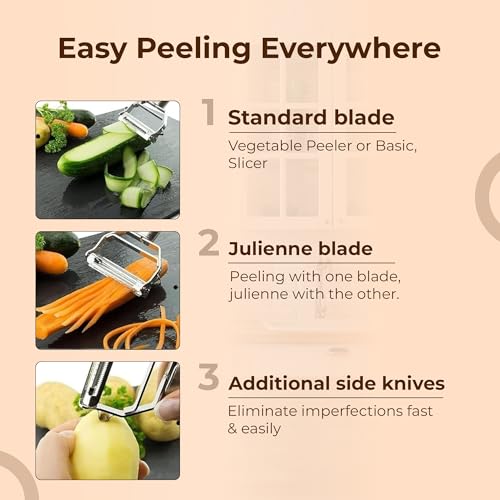 XENGVA 2 in 1 Stainless Steel Julienne Vegetable Peeler | Multi-Functional Adjustable Fruit & Veggie Cutter | Double-Edged Swivel Design for Bidirectional Peeling | Kitchen Noodle Cutter | - Image 4