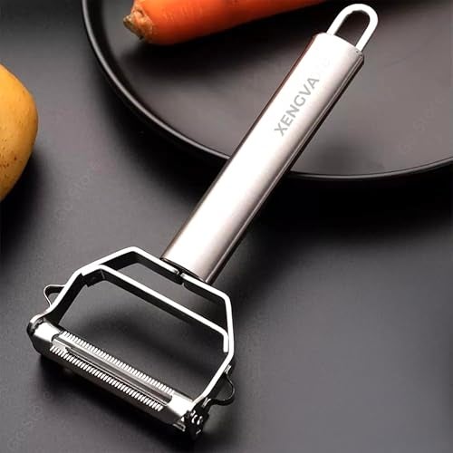 XENGVA 2 in 1 Stainless Steel Julienne Vegetable Peeler | Multi-Functional Adjustable Fruit & Veggie Cutter | Double-Edged Swivel Design for Bidirectional Peeling | Kitchen Noodle Cutter | - Image 1