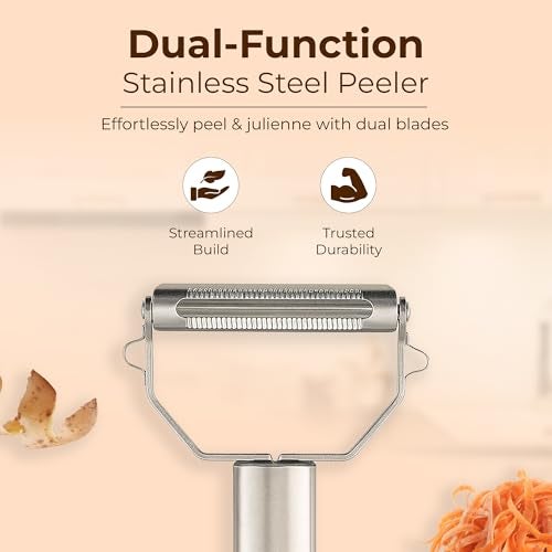 XENGVA 2 in 1 Stainless Steel Julienne Vegetable Peeler | Multi-Functional Adjustable Fruit & Veggie Cutter | Double-Edged Swivel Design for Bidirectional Peeling | Kitchen Noodle Cutter | - Image 2