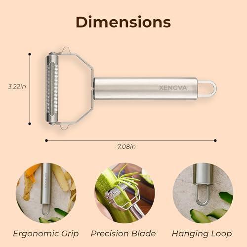XENGVA 2 in 1 Stainless Steel Julienne Vegetable Peeler | Multi-Functional Adjustable Fruit & Veggie Cutter | Double-Edged Swivel Design for Bidirectional Peeling | Kitchen Noodle Cutter | - Image 5