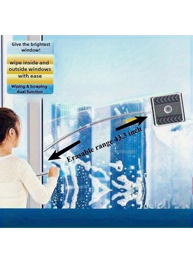 Professional 2 in 1 Window Cleaner with 43 3 Inch Long Rod and 2 Cleaning Pads for Glass Shower Door Mirror - Image 2