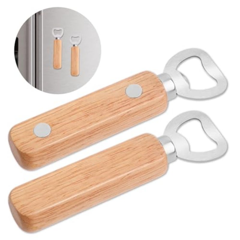 2pcs Magnetic Beer Bottle Opener, with Solid Wood Handle Pop Can Soda Can Opener for Fridge and RV Cool Kitchen Gadget Gift for Men Husband Father - Image 1