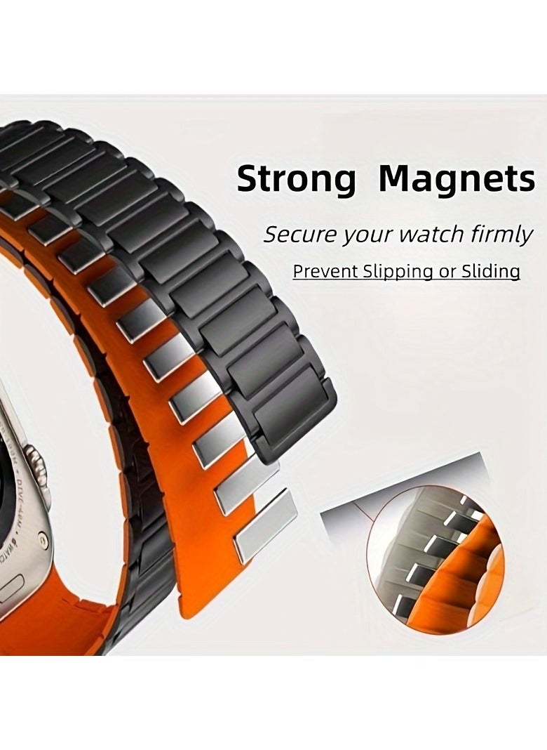 Generic - Magnetic Silicone Band for Apple Watch Ultra Ultra2/ 9 8 7 6 5 4 3 2 1 SE,Soft Silicone Waterproof Strap Wristbands Compatible with iWatch Apple Watch Series Ultra 49mm 45mm 44mm 42mm Women Men - Image 1