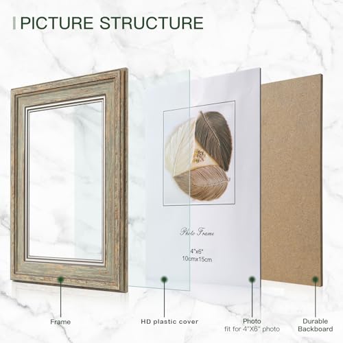 XUANLUO 3 Pack 4x6 Inch Picture Frames Farmhouse Rustic Vintage Distressed Wood Grain Photo Frame with HD plastic cover for Table Top Display and Wall Hanging - Image 3