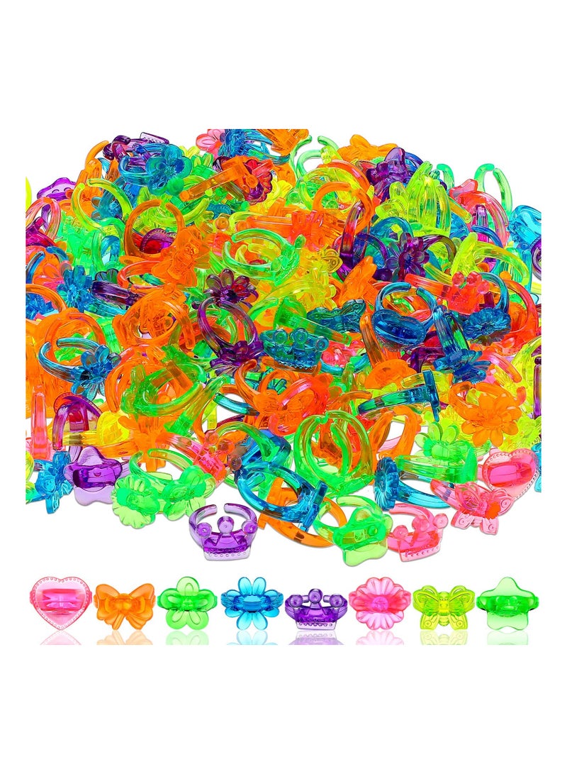 SYOSI 500 Pcs Glitter Plastic Rings Party Favor for Kids Girls Boys Assorted Colors and Designs Trinkets Carnival Prizes Treasure Chest Game Mardi Gras Throws Parades  - Image 1