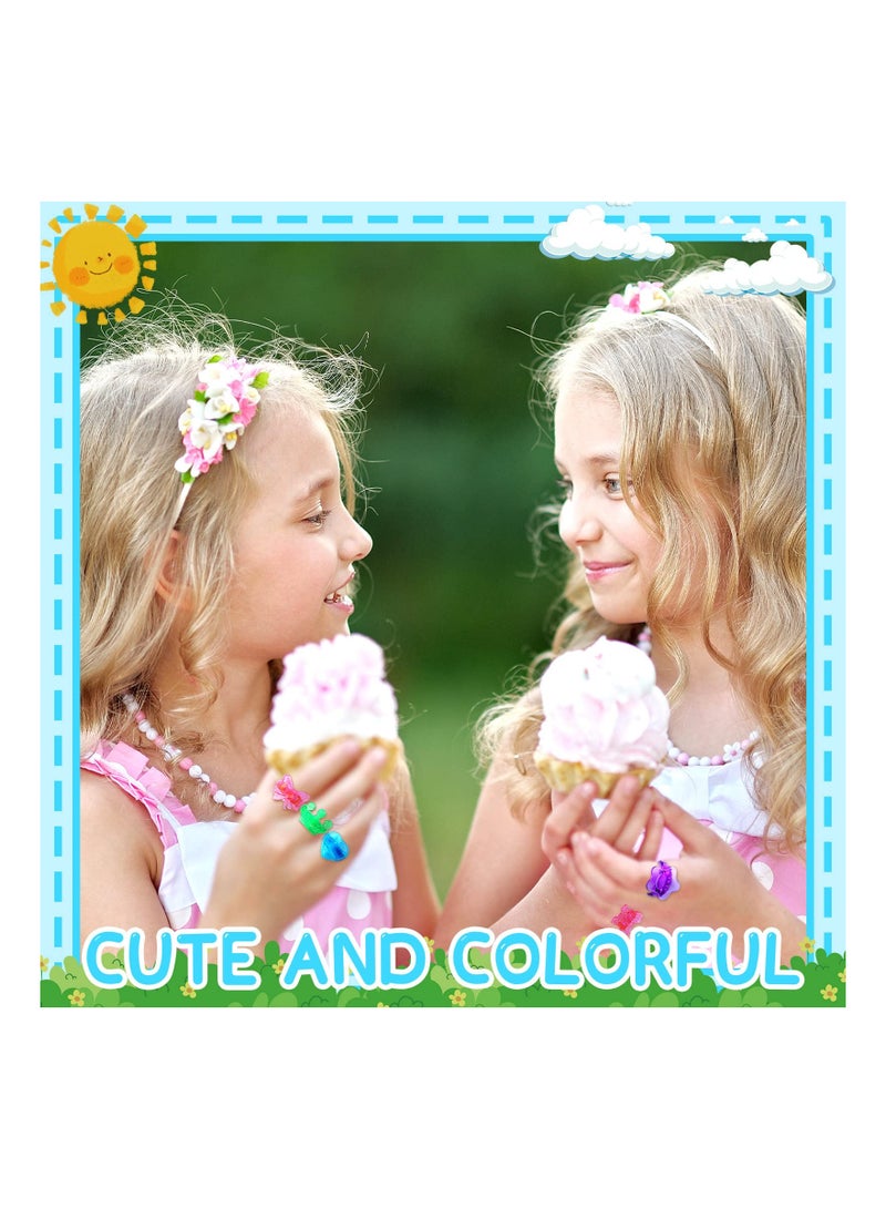 SYOSI 500 Pcs Glitter Plastic Rings Party Favor for Kids Girls Boys Assorted Colors and Designs Trinkets Carnival Prizes Treasure Chest Game Mardi Gras Throws Parades  - Image 3