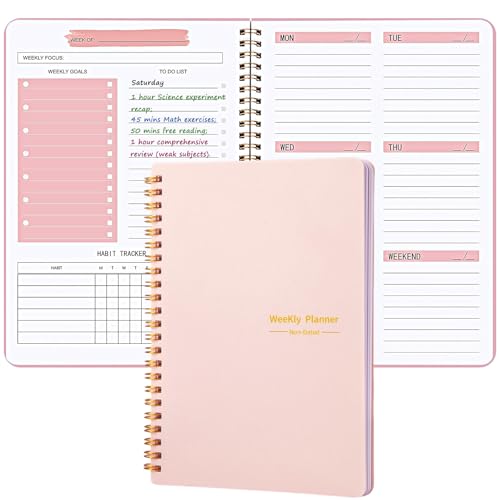 Aosemili Undated Weekly Planner, A5 Personal Goals Journal Non Dated Weekly Planner to Do List Notebook with Goal Habit Tracker Organizer, Cute Undated Week Planners with Spiral Binding for Kids School Work - Image 1