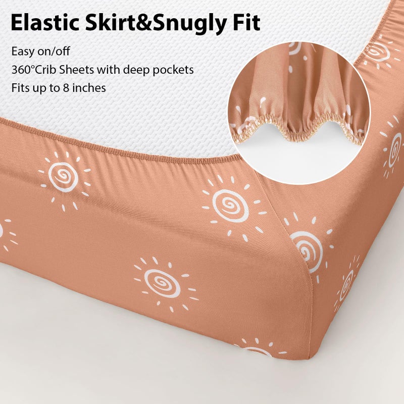 FIEMOL Baby Crib Sheets for Boys and Girls, 3 Pack Fitted Toddler Bed Sheets Neutral for 52â€x28â€ Standard Crib and Toddler Mattresses, Super Soft Microfiber Orange Sun Rainbow - Image 5