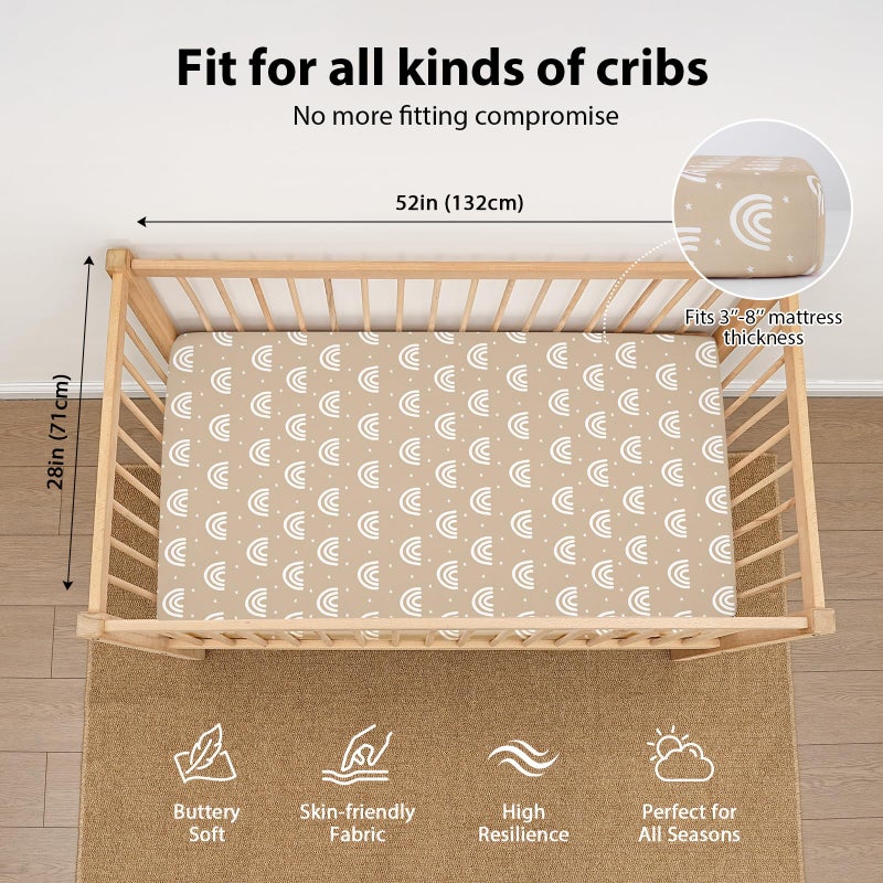 FIEMOL Baby Crib Sheets for Boys and Girls, 3 Pack Fitted Toddler Bed Sheets Neutral for 52â€x28â€ Standard Crib and Toddler Mattresses, Super Soft Microfiber Orange Sun Rainbow - Image 3