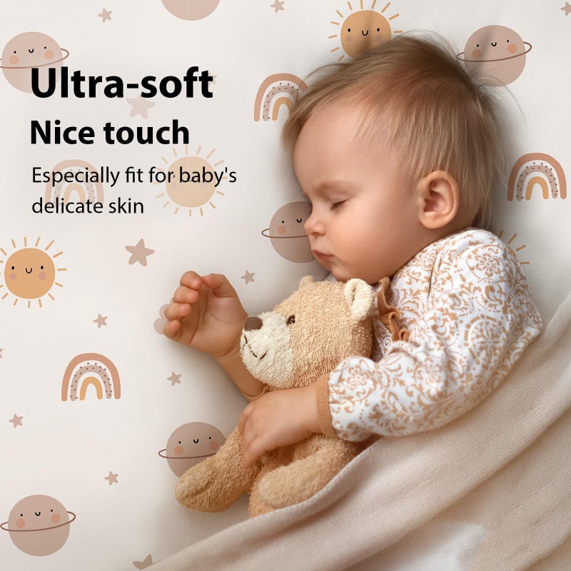 FIEMOL Baby Crib Sheets for Boys and Girls, 3 Pack Fitted Toddler Bed Sheets Neutral for 52â€x28â€ Standard Crib and Toddler Mattresses, Super Soft Microfiber Orange Sun Rainbow - Image 2