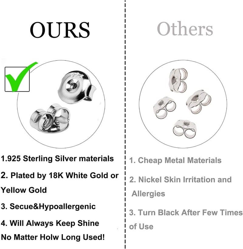 DELECOE 925 Silver Earring Backs Replacements for Studs,Hypoallergenic Secure Gold Earring Backs Locking for Studs Earrings, 12pcs - Image 4