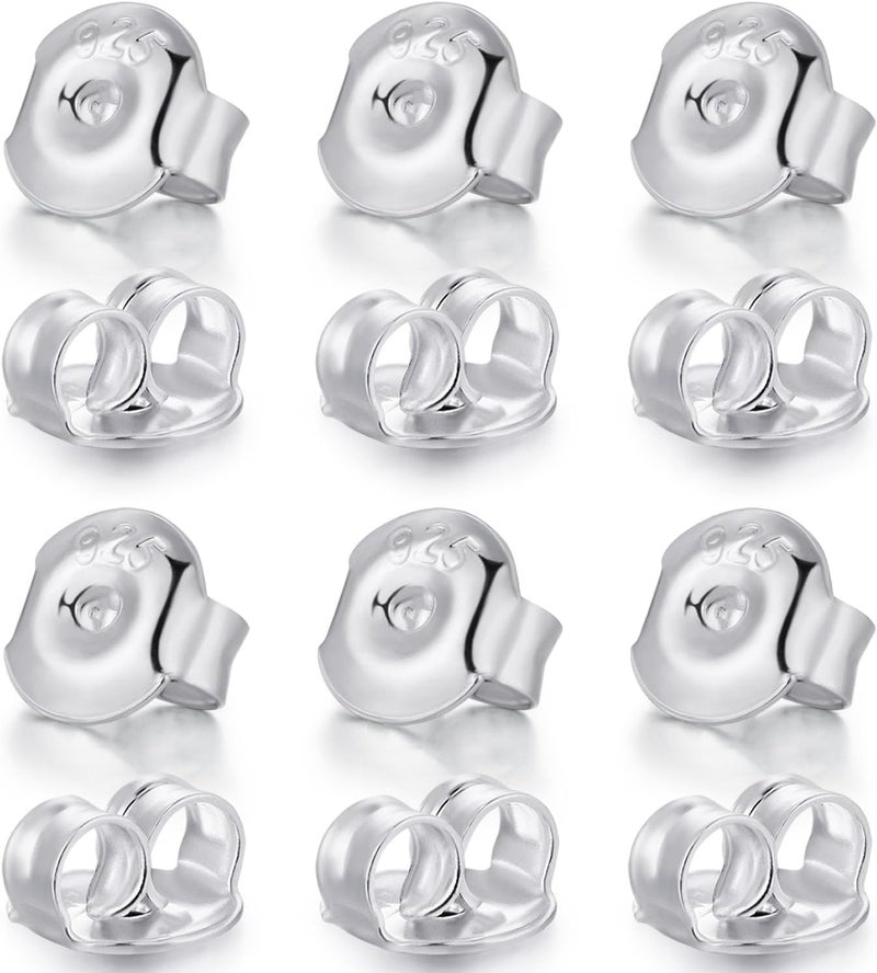 DELECOE 925 Silver Earring Backs Replacements for Studs,Hypoallergenic Secure Gold Earring Backs Locking for Studs Earrings, 12pcs - Image 1