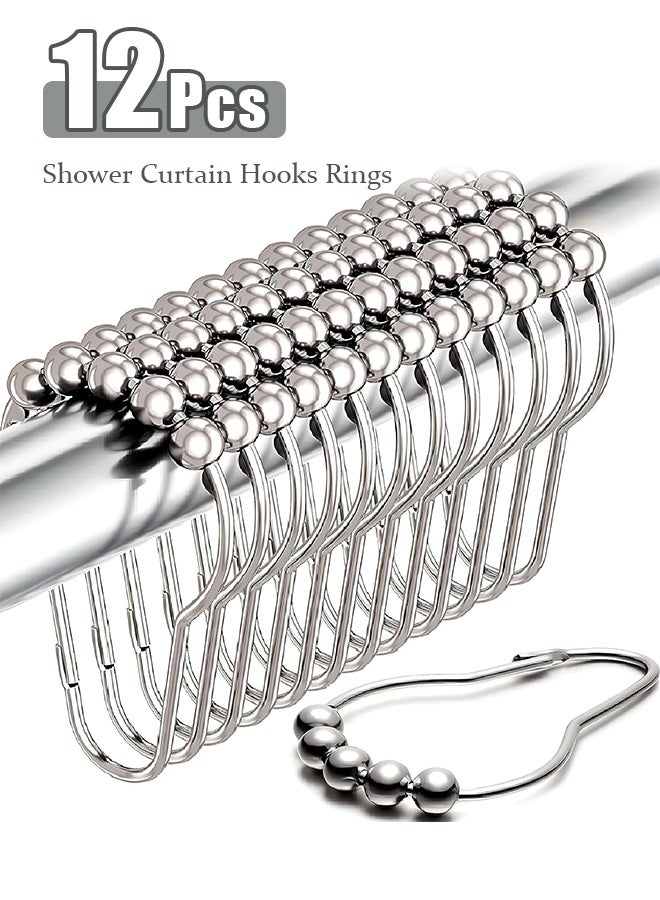 Shower Curtain Hooks Rings, 12Pcs Rust-Resistant Metal Shower Curtain Hooks for Bathroom Shower Rods Shower Hooks Shower Rings for Curtain - Image 1