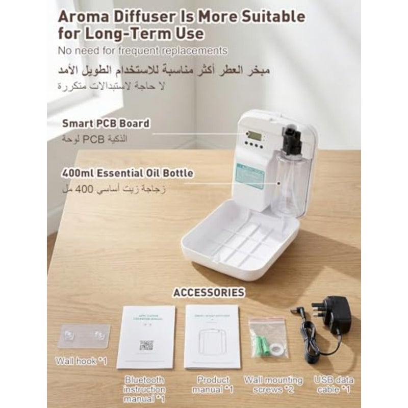 Waterless Diffuser for Essential Oil, Smart APP Control Scent Aroma Diffuser, 5 Fragrance Levels, 400ML, 7 Day Timer, Wall Mounted and Desktop, Essential Oil Diffuser forMajlis, Home, Office, Car, White - Image 5