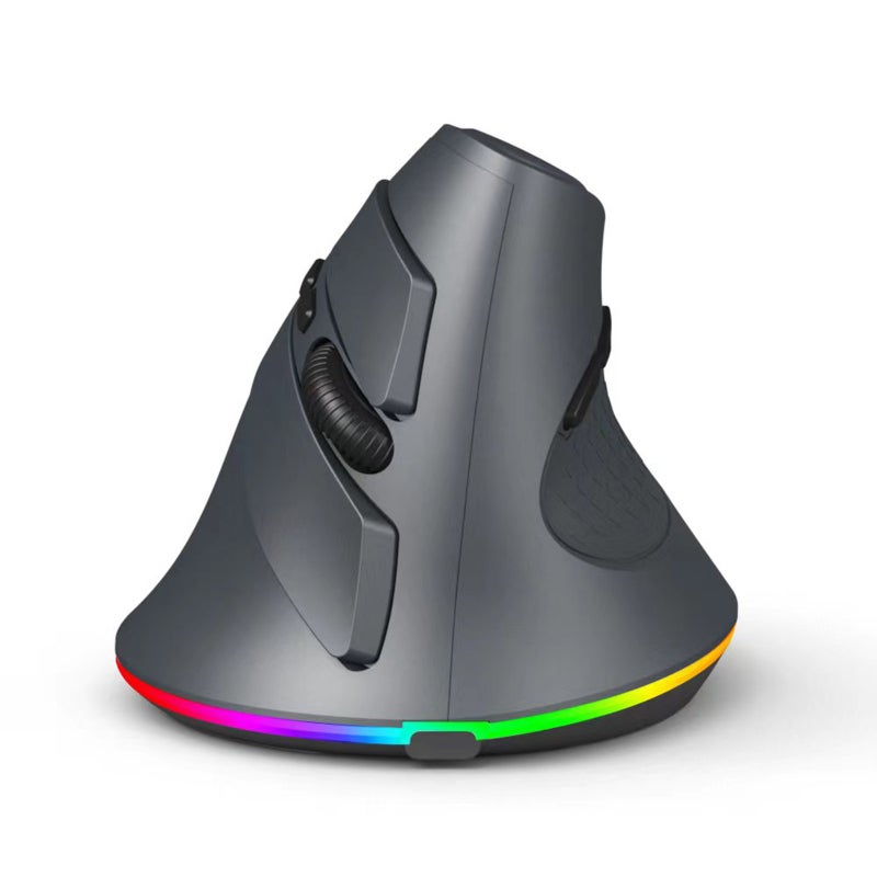 Wireless Gaming Mouse: Black 6-Button Vertical Mouse - 2.4G & BT Dual Modes, 3 Switchable 800-1600 DPI, Colorful LED Light for PC Gaming & Graphic Design Work - Image 1