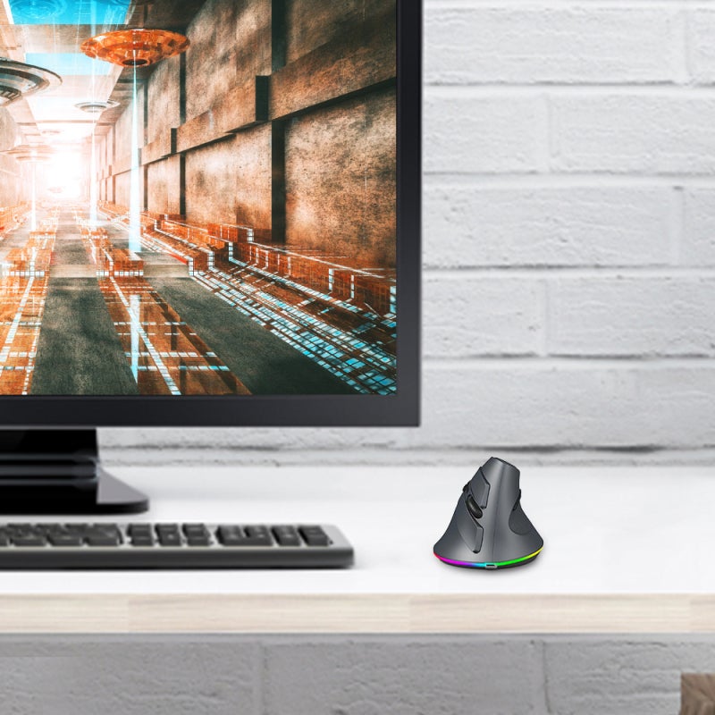 Wireless Gaming Mouse: Black 6-Button Vertical Mouse - 2.4G & BT Dual Modes, 3 Switchable 800-1600 DPI, Colorful LED Light for PC Gaming & Graphic Design Work - Image 5