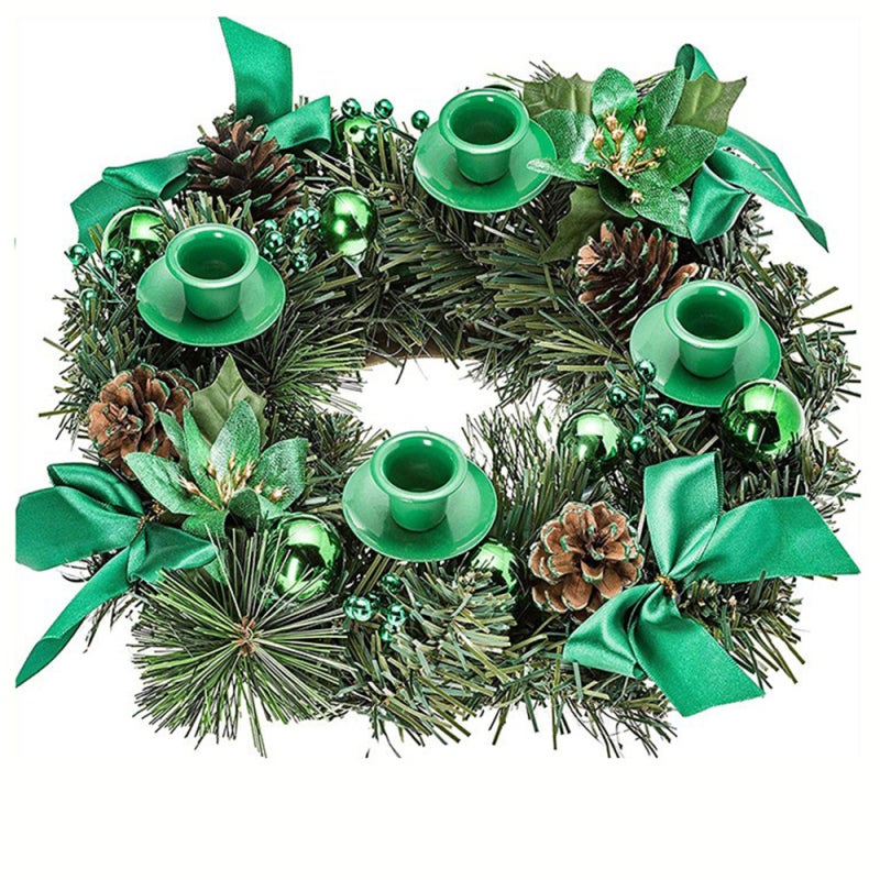 Christmas Advent Wreath 12-inch Advent Candle Holder Ring Artificial Christmas Wreath with Ribbon Pinecone for Advent Centerpiece Holiday Christmas Home Decoration NO Candles - Image 1