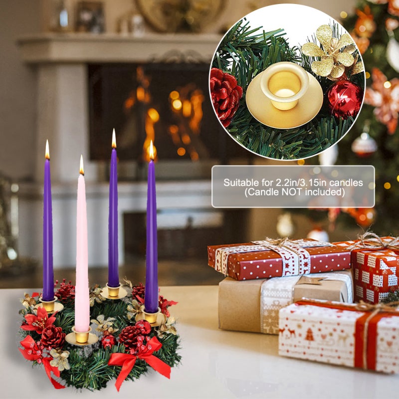 Christmas Advent Wreath 12-inch Advent Candle Holder Ring Artificial Christmas Wreath with Ribbon Pinecone for Advent Centerpiece Holiday Christmas Home Decoration NO Candles - Image 3