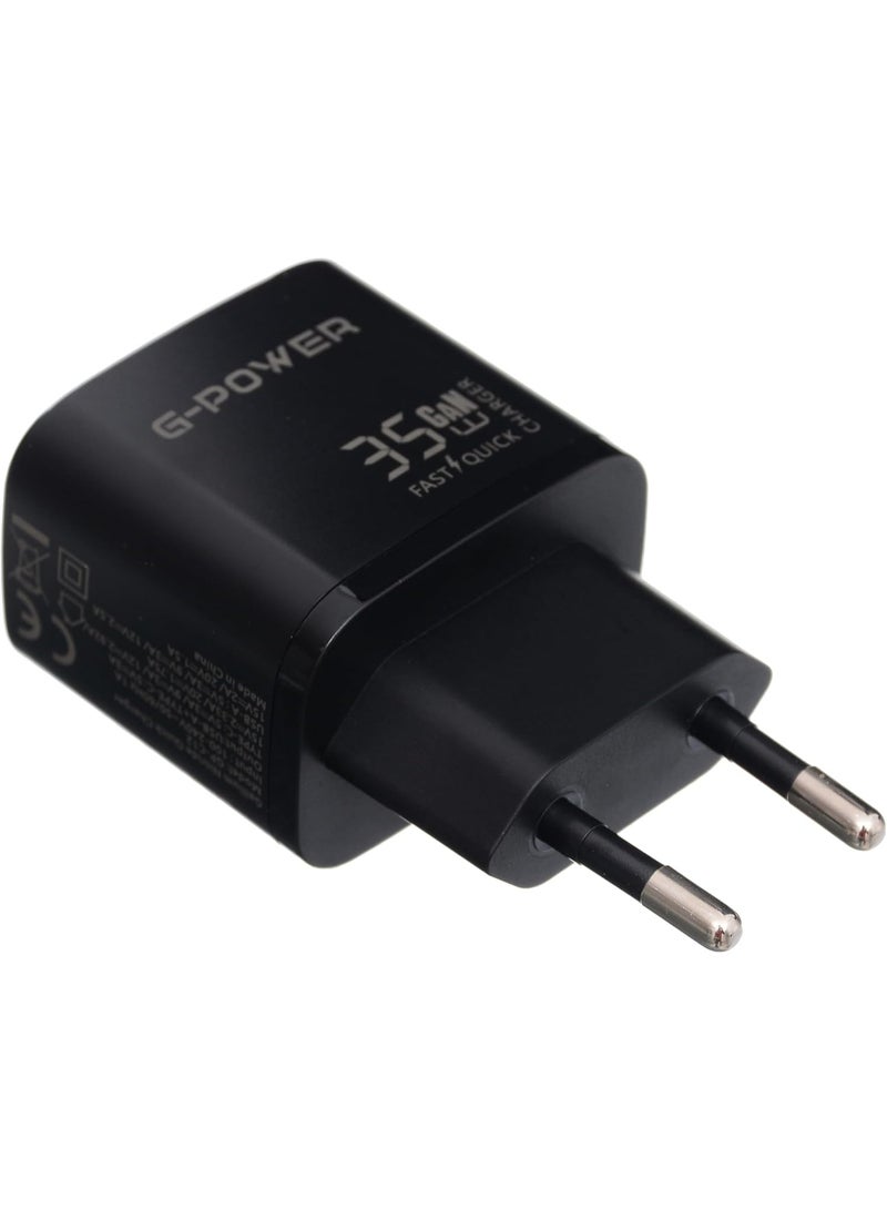 جي باور شاحن G-Power GP-C12 بقوة 35 واط بمنفذي USB (USB-A و USB-C) يدعم تقنية الشحن السريع Qualcomm Quick Charge 3.0، متوافق مع أجهزة iPhone 14/14 Plus/14 Pro/14 Pro Max/13، و Galaxy، و Pixel 4/3، و iPad - أسود - Image 3