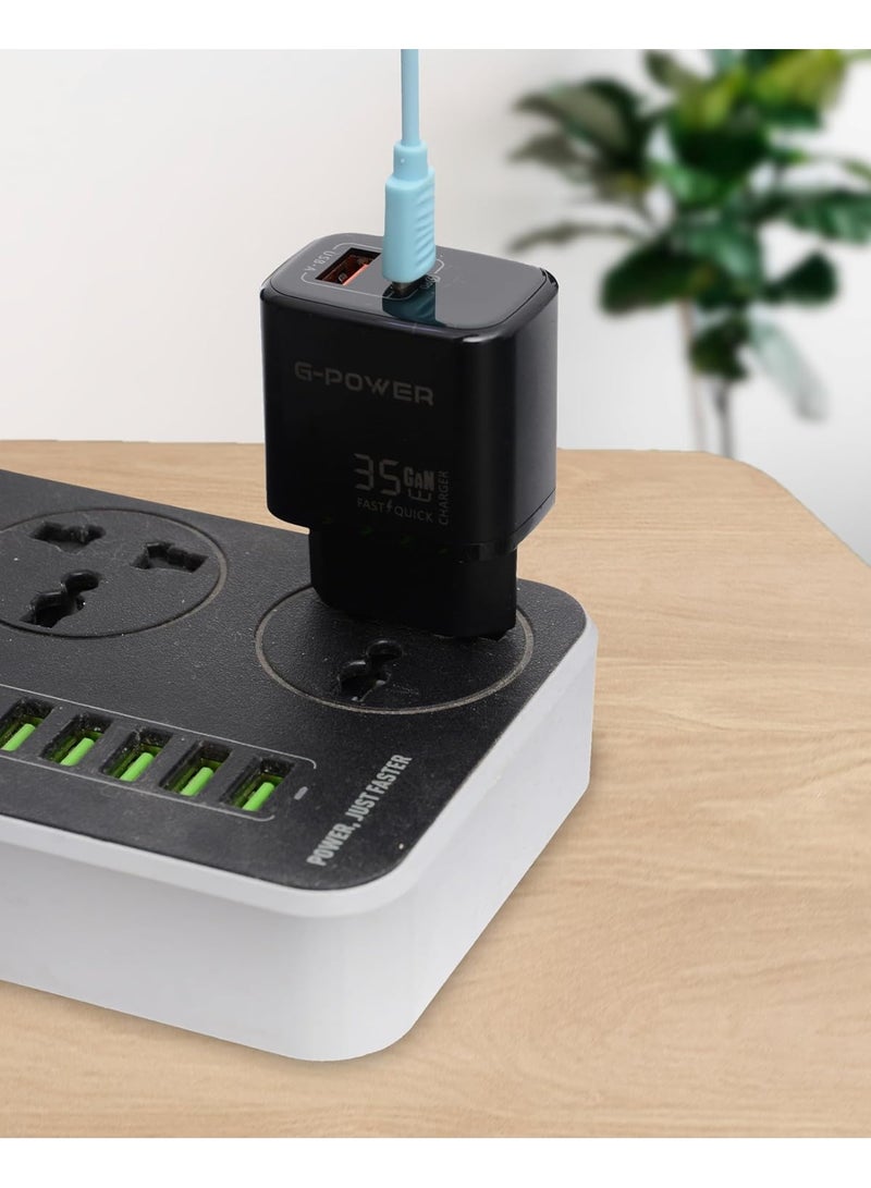 جي باور شاحن G-Power GP-C12 بقوة 35 واط بمنفذي USB (USB-A و USB-C) يدعم تقنية الشحن السريع Qualcomm Quick Charge 3.0، متوافق مع أجهزة iPhone 14/14 Plus/14 Pro/14 Pro Max/13، و Galaxy، و Pixel 4/3، و iPad - أسود - Image 5