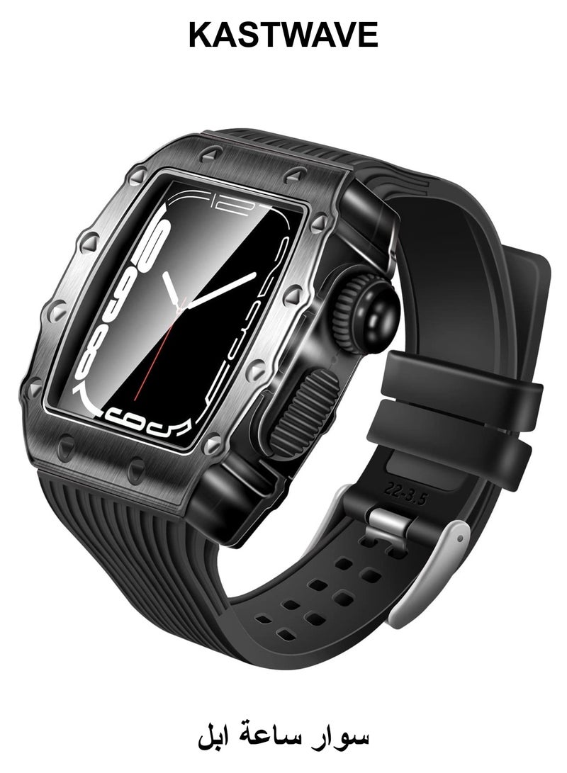 KASTWAVE Luxury Designer Rugged Case with Band Compatible for Apple Watch Band 44mm 45mm, Metal Protective Cover Case with Silicone Strap Shockproof Bumper for iWatch Series 8 7 45mm and SE 6 5 4 44mm - Image 1