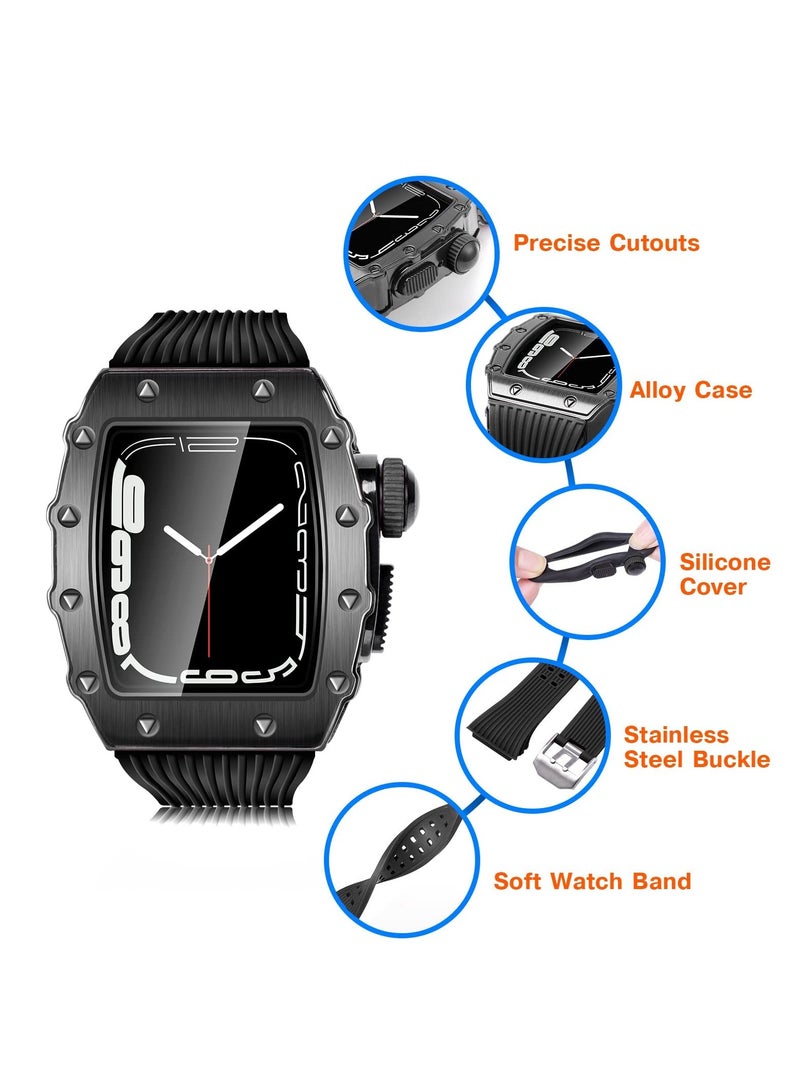 KASTWAVE Luxury Designer Rugged Case with Band Compatible for Apple Watch Band 44mm 45mm, Metal Protective Cover Case with Silicone Strap Shockproof Bumper for iWatch Series 8 7 45mm and SE 6 5 4 44mm - Image 2