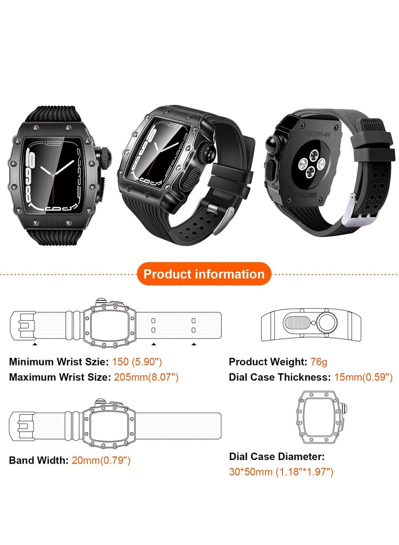 KASTWAVE Luxury Designer Rugged Case with Band Compatible for Apple Watch Band 44mm 45mm, Metal Protective Cover Case with Silicone Strap Shockproof Bumper for iWatch Series 8 7 45mm and SE 6 5 4 44mm - Image 4