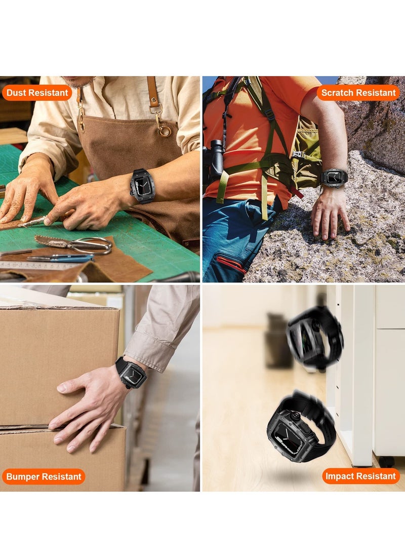 KASTWAVE Luxury Designer Rugged Case with Band Compatible for Apple Watch Band 44mm 45mm, Metal Protective Cover Case with Silicone Strap Shockproof Bumper for iWatch Series 8 7 45mm and SE 6 5 4 44mm - Image 5