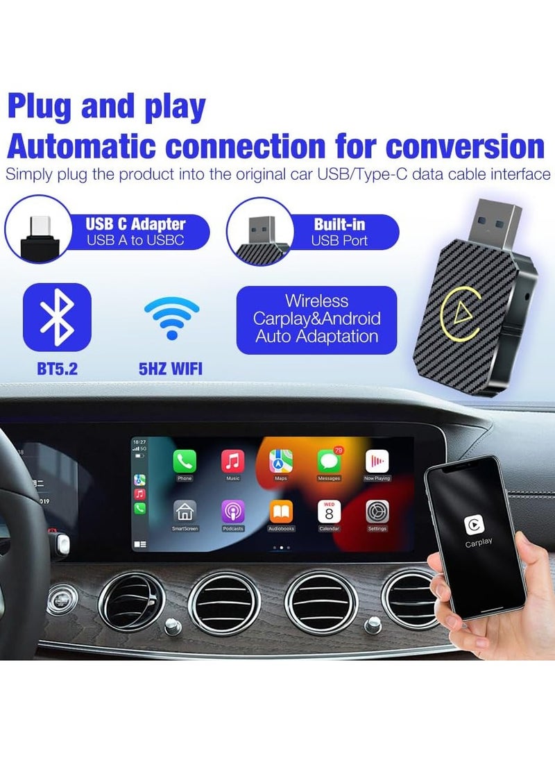 Wireless Bluetooth Carplay Adapter, 2 in 1 Wireless Carplay Adapter, Mini Edition Wireless Adapter for Android Auto, Compatible with Cars with AA and Carplay, USB C/A Cables - Image 4
