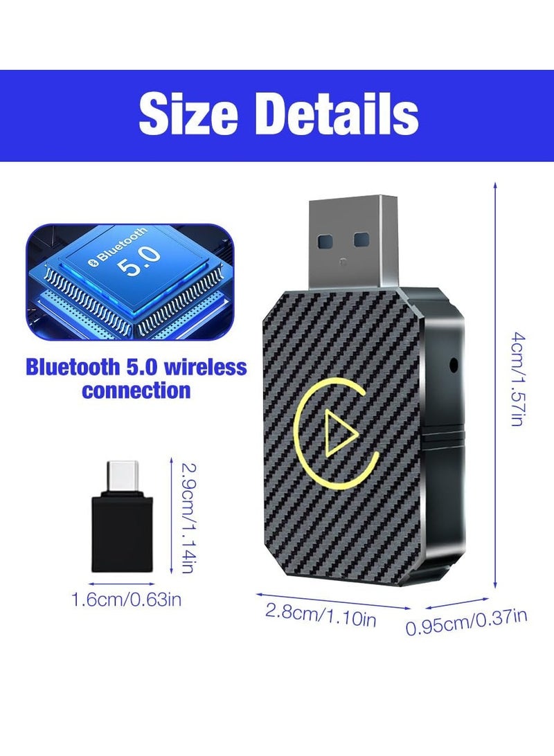 Wireless Bluetooth Carplay Adapter, 2 in 1 Wireless Carplay Adapter, Mini Edition Wireless Adapter for Android Auto, Compatible with Cars with AA and Carplay, USB C/A Cables - Image 2