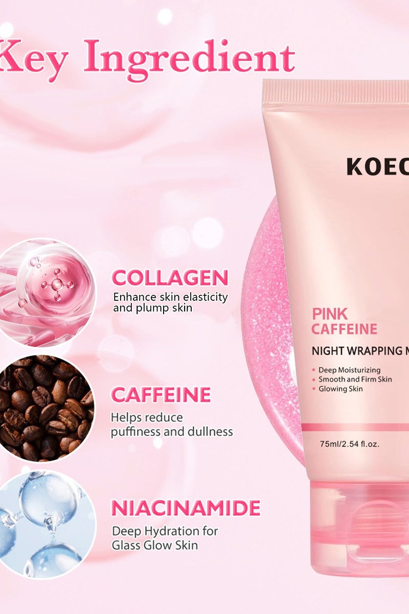 KOEC Pink Caffeine Overnight Wrapping Peel Off Facial Mask , Deep Moisture, Firm Skin,  Refined, Glass Skin & Face Contour Support - Image 3