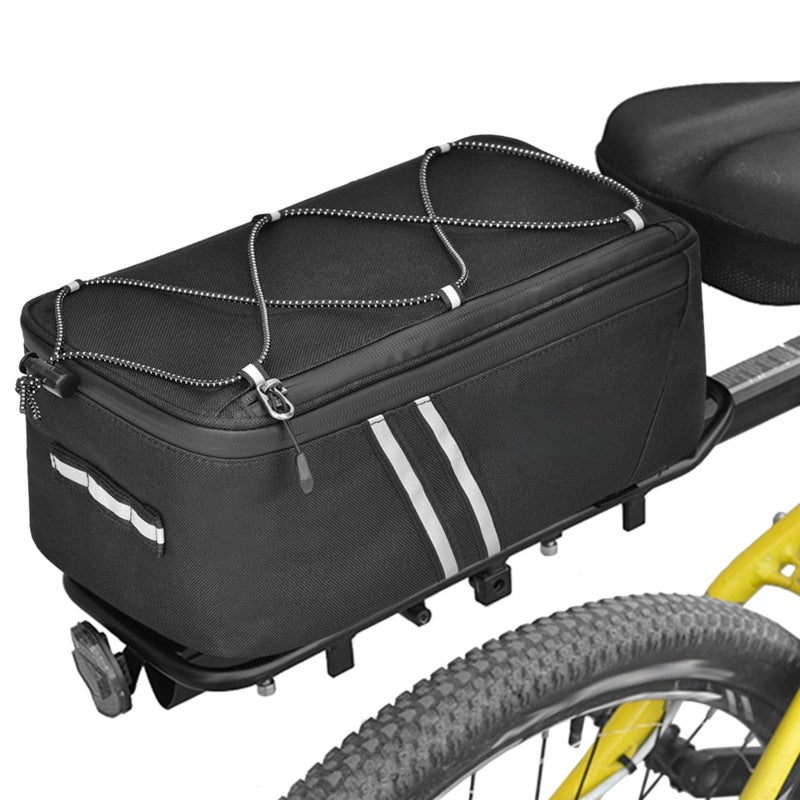 ANMEILU Bike Rack Bag 7L Capacity Polyester Black - Water-Resistant Zippers Bicycle Trunk Bag With Rain Cover - Reflective Straps Rear Pack for Bicycle - Image 1