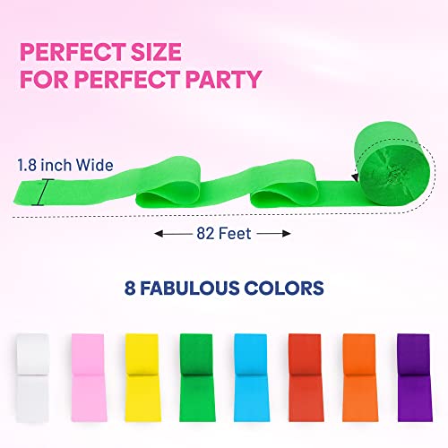Captain Decor 8 Crepe Paper Streamers Rolls, 656ft Pack of Unique 8 Rainbow Streamers Party Decorations, Birthday Streamers, Party Streamers for Wedding Decoration (1.8 inch x 82 ft/Roll) - Image 3