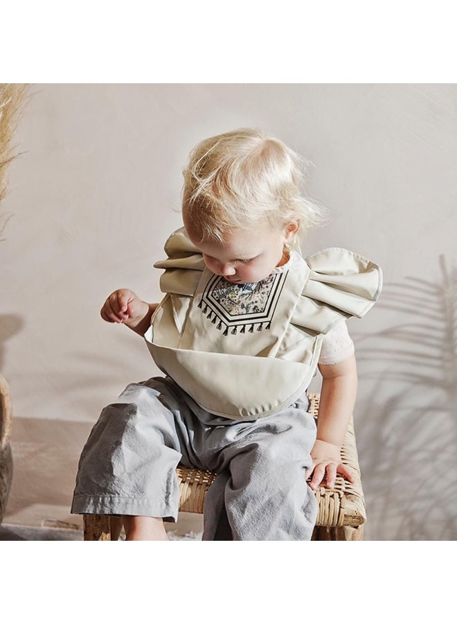 ECVV Ruffle Smock Bibs for Babies Mess Proof Infant Feeding Bibs with Food Catcher Waterproof Cute Angel Wings Baby Eating Bib for Toddlers Beige, One Size - Image 3