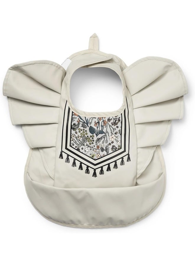 ECVV Ruffle Smock Bibs for Babies Mess Proof Infant Feeding Bibs with Food Catcher Waterproof Cute Angel Wings Baby Eating Bib for Toddlers Beige, One Size - Image 1