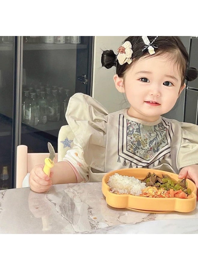 ECVV Ruffle Smock Bibs for Babies Mess Proof Infant Feeding Bibs with Food Catcher Waterproof Cute Angel Wings Baby Eating Bib for Toddlers Beige, One Size - Image 4