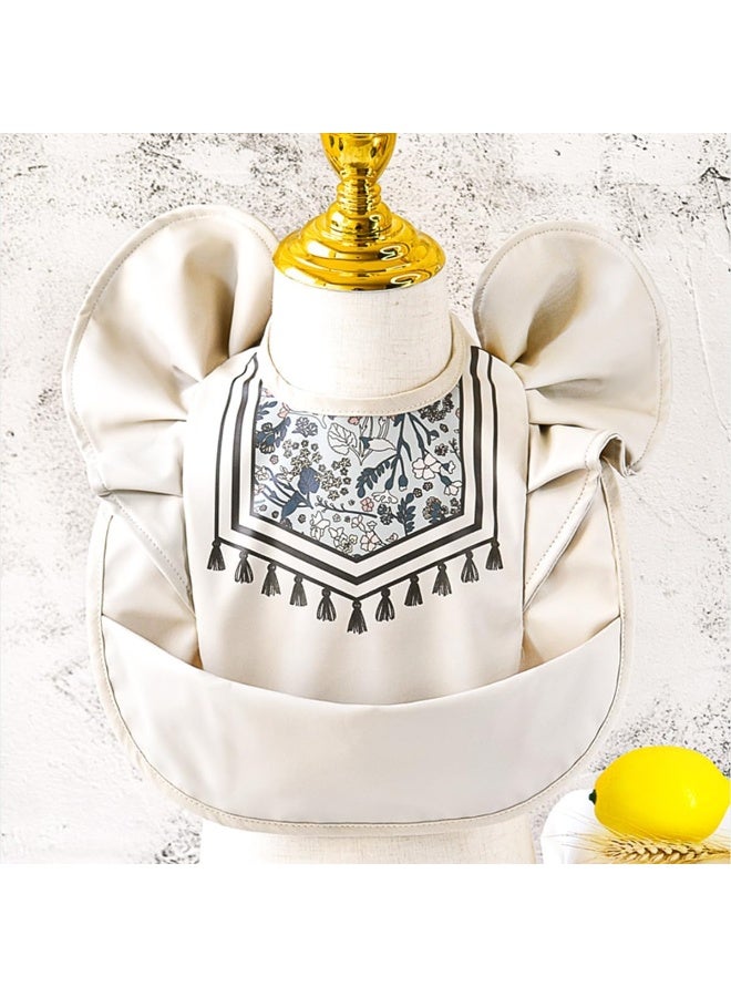 ECVV Ruffle Smock Bibs for Babies Mess Proof Infant Feeding Bibs with Food Catcher Waterproof Cute Angel Wings Baby Eating Bib for Toddlers Beige, One Size - Image 2