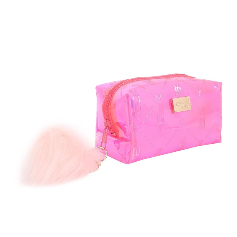 Hamster London Raver Pink Pouch with Pom Pom Travelling Cosmetic Pouch with Zipper Makeup Bag Case,Travel Toiletry Pouch - Pink - Image 1